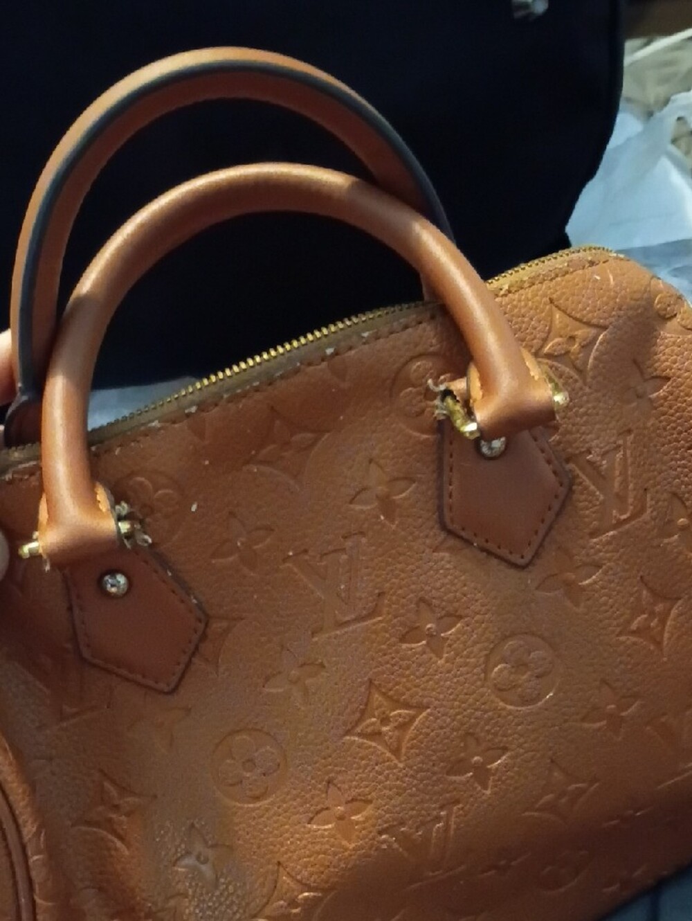 Louis Vuitton Tan Monogram Embossed Leather Satchel with Gold Hardware - Picture 5 of 7